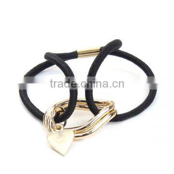 Hair Accessories Custom Elastic Heart Black Metal Hair Tie