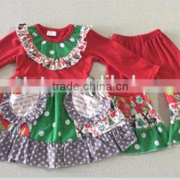 New Christmas fashion boutique girl clothing baby girls persnickety flutter tunic match icing pants baby frock designs