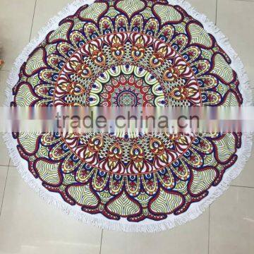 2016 Christmas HOT sale 100% Cotton knitting Round Beach Towel with Tassels 150cm