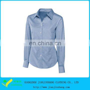 Standard Fitted Solid Blue Color 100% Cotton Business Shirt Woman