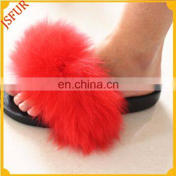 Best Choose Trimming Rubber Slide Fox Fur Slippers