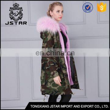 2017 popular army style mr & mrs long pink fur coat