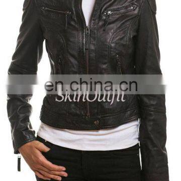 Hot sale cheap slim fit leather jackets for women