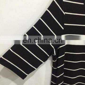 Bud Silk Joining Together Lady's T-shirt Sleeve in Black and White Stripes photo-3