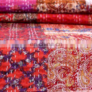 Indian Handmade Patchwork Kantha Quilt Bedspread Throw Cotton Queen Size Blanket photo-4