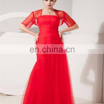 Red Evening Gowns Tulle Strapless Floor Length Lace-up Mother Of The Bride Dress With Jacket