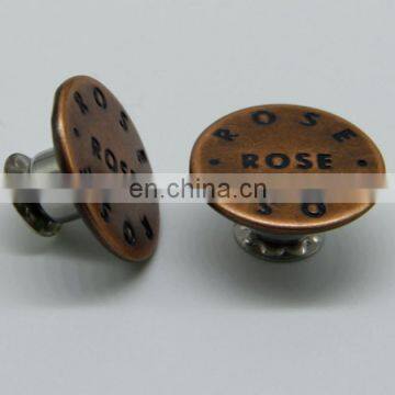 65# custom engraved anti copper move brass buttons by golden supplier