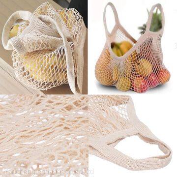 Ecology Reusable Cotton Mesh Grocery Bags Cotton String Bags Net Shopping Bags Mesh Bags Pack of 3 (Beige) photo-2