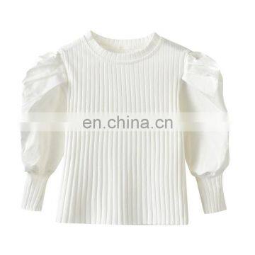 2021 Spring Autumn Black White Pure Cotton Girls Tops Puff Sleeves Patchwork Kids Shirts photo-6