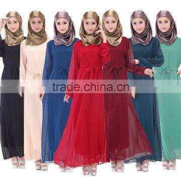 New Design Modern Muslim women's large size clothing solid color dress with belt