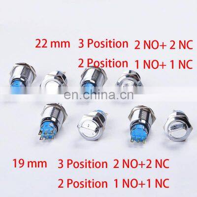 19mm Waterproof Metal Rotary Push Button Switch 2 Position 1NO+1NC 3 Position 2NO+2NC Press Button Rotary Knob Switch