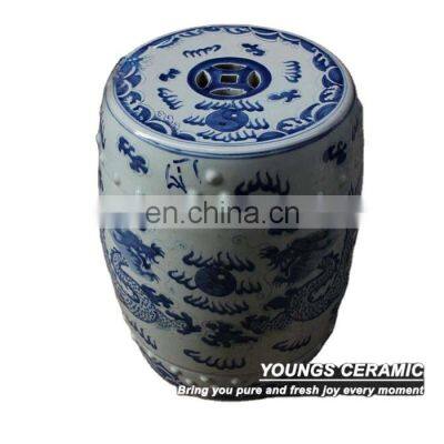 Chinese antique furniture Blue and White Painted Dragon Ceramic Stool