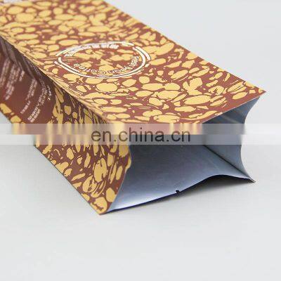 Custom Printed Flat Bottom Coffee Bag With Vent Aluminium Foil Bag for Coffee Packaging