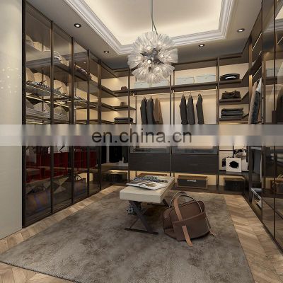 Modern wardrobe clost Custom glass door wooden walk in wardrobe