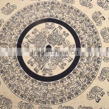 Indian Cotton Table Cloth Cream Color Elephants Printed Dinning Table Cloth Vintage Wall Hanging Throw Bed Sheet Cover TC58 photo-3