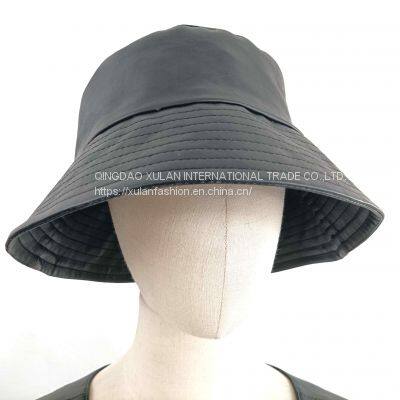 women's eco leather medium brim bucket hats