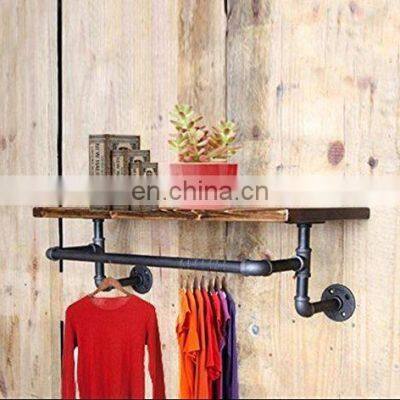 Industrial Display Wall Mounted Rustic Floating Clothing Rack Pipe Frame Shelves photo-4