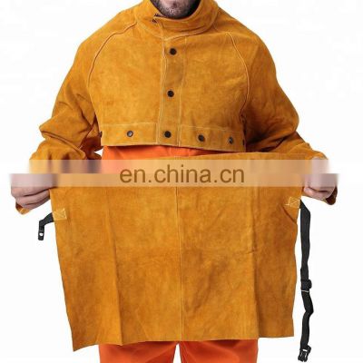 Mens Split Cowhide Leather Welding Cape Sleeves With Detachable leather welding apron