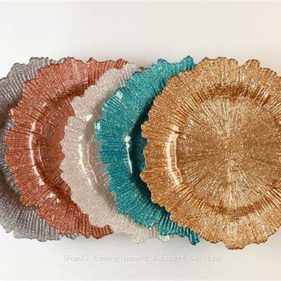 Wholesale Flora Glass Charger Plates White Colored Reef Glass Charger Plates For Wedding Banquet photo-5