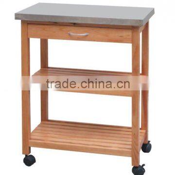 wooden kitchen trolley with s/s top