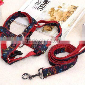 Nylon webbing adjustable chain dog harness with dog leash