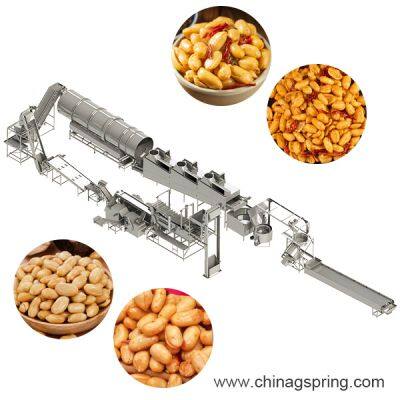 Linha de produção de amendoim frito totalmente automática com controle PLC e fritura contínua para processamento de lanches