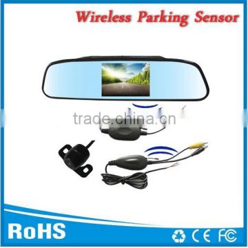 Car wireless reversing camera with rearview mirror 4.3inch tft lcd color monitor two way vedio input and butteryfly camera