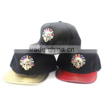 Personalized Metal Pharaoh Embellishment Leather Brim Customize Snapback Hats