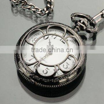 Men's Dark Silvered Stainless Steel Case White Dial Antique Pocket Watch with Chain WP005