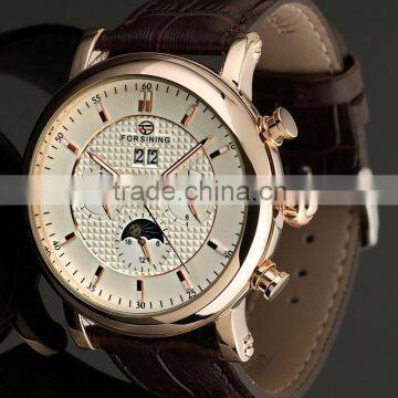 Fashion Moonphase genuine leather strap Automatic Mechanical Mens womens Wrist Watch WM395