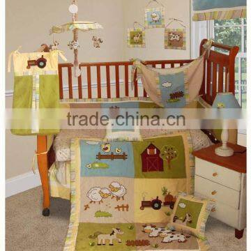 13pcs emboidery colorful crib bedding set from professional manufacturer