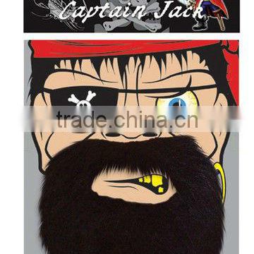 PIRATE BEARD MOUSTACHE BLACK FANCY DRESS CAPTAIN JACK FAKE FALSE CARIBBEAN MU004