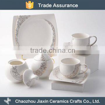 Top quality elegance ceramic embossed royal white dinner set