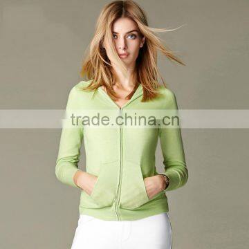 Cashmere sweater women hooded cardigan with zipper front JS-16004