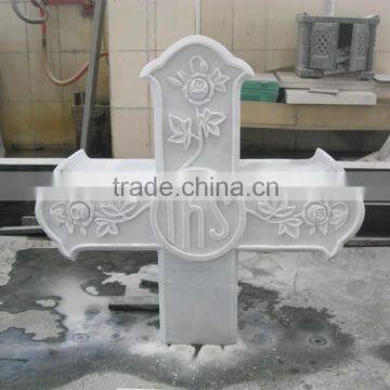 European carved cross marble headstone