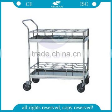 AG-SS021 Hospital 304 ss two layers movable stainless steel medical cart