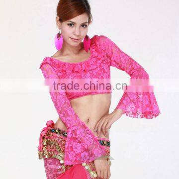 Hot Pink Lace Long Sleeve Top Belly Dance ballroom hot sexy belly dance tops