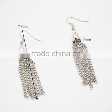 2016 Spring Autumn 316l Stainless steel silver long tassel earrings