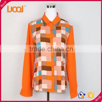 Fashion Lady Tops & Blouses Printing Polo Long Sleeve Striped Wrap Style Pattern Lady Shift Blouse For Women