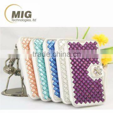 For iphone 5 PU leather case full crystal with diamonds and card slot Mobile phone case