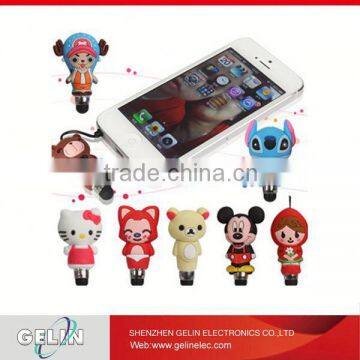 new design cartoon stylus touch pen with dustproof plug