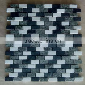 natural mixed color stone mini brick stone mosaic wall tiles with mesh-back