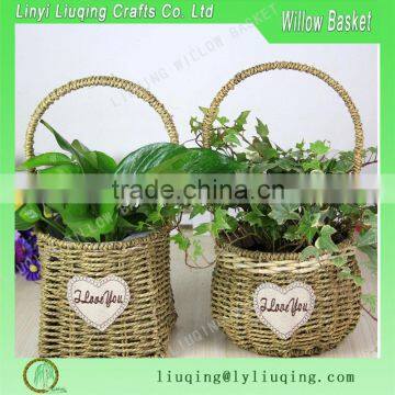 wholesale Large wicker seagrass flower gift planter fruit basket with handle