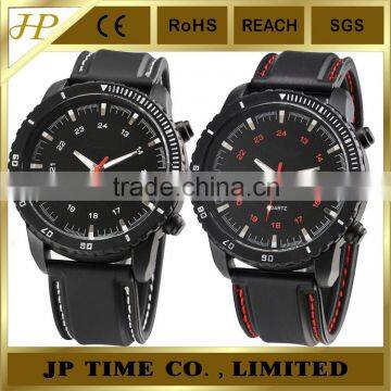 black case black silicone rubber strap analog quartz sport watch 2016