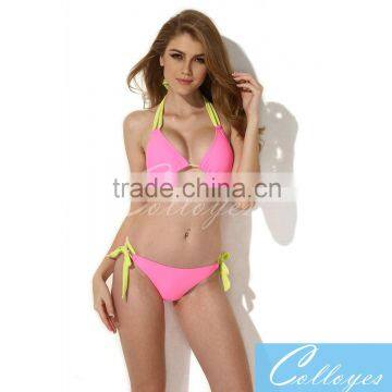 Colloyes New Sexy Pink Triangle Top 2016 Bikini Swimsuit with Classic Cut Bottom