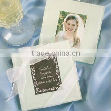 White square glass coaster photo insert for wedding favors