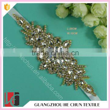 HC-7529-1 Hechun 2016 New Fashion Light Yellow Rhinestone Bride Sash