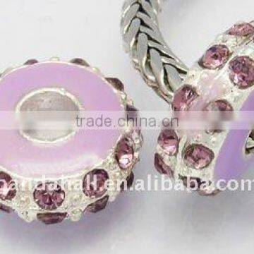 Alloy Rhinestone Beads, Enamel, Platinum Metal Color, Rondelle, Purple, about 14x6.5mm, hole: 5mm(ALRI-B002-10)