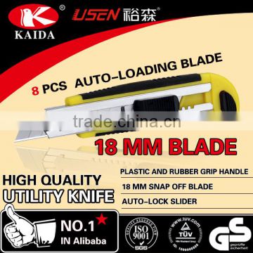 Stationery Cutter 8 PCS Auto Loading 18mm Snap Off Blade Plastic with rubber grip handle Utility Knife