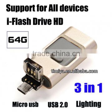 Newest 3 in 1 Mobile Usb Flash Driver 128GB for Iphone single Connector also for Android system                        
                                                Quality Choice